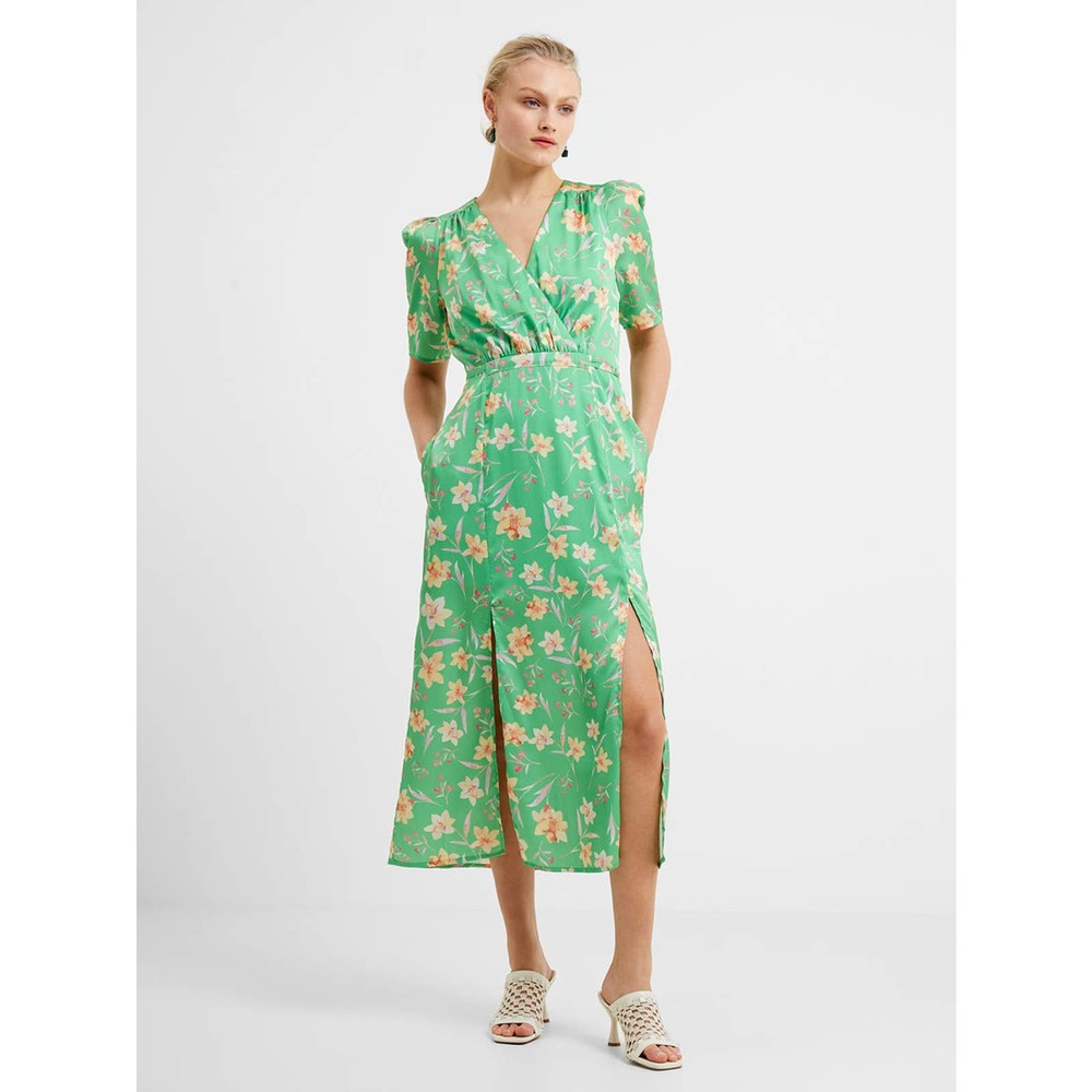French Connection Camille Wrap Midi Dress - Floral - Green Multi/Poise Green